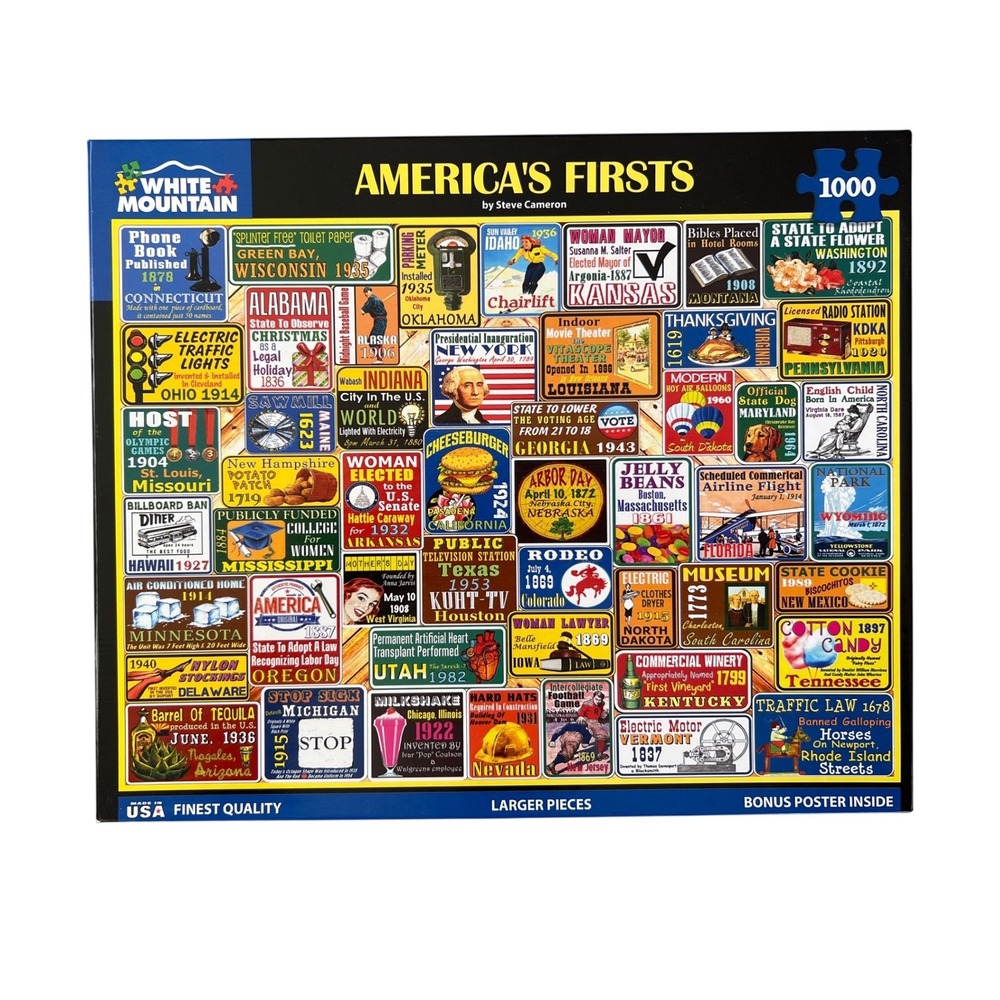 White Mountain Americas Firsts 1000 Piece Jigsaw Puzzle Steve Cameron Complete